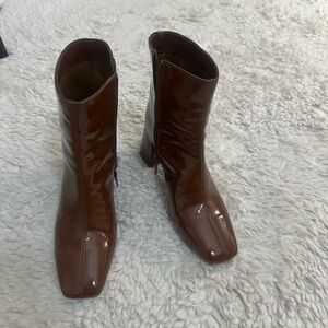 Elegant Brown Patent Leather Ankle Booties